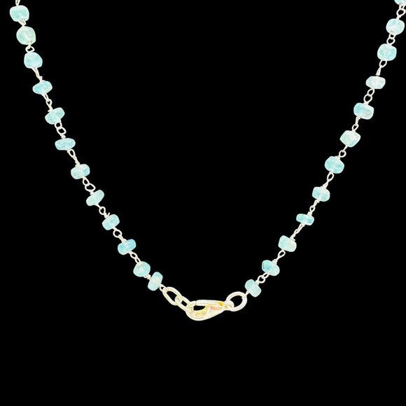 Vtg Aquamarine Gemstone Necklace Sterling Silver Chain & Lobster Clasp Boho - Picture 6 of 14